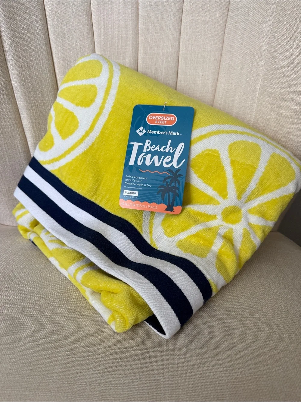 NWT Member's Mark LEMON yellow OVERSIZED 6 feet beach towel NEW 100% cotton